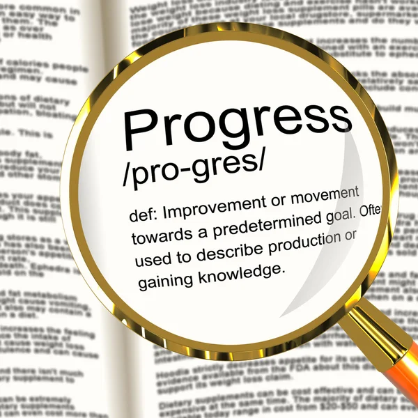 Progress Definition Magnifier Showing Achievement Growth And Dev — Stock Photo, Image