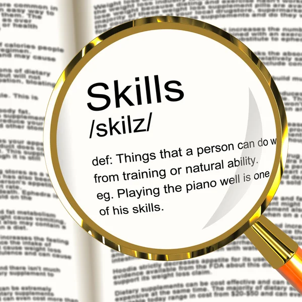 Skills Definition Magnifier Showing Aptitude Ability And Compete — Stock Photo, Image