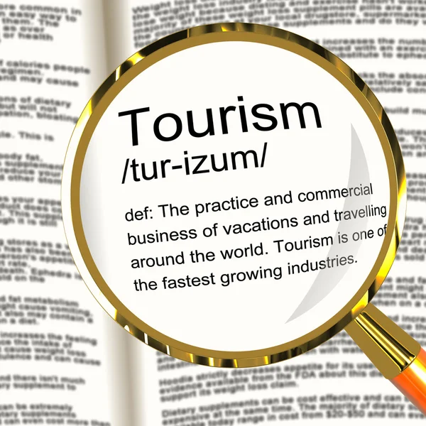 Увеличитель определения туризма, показывающий путешествия отпуска и Hol — стоковое фото