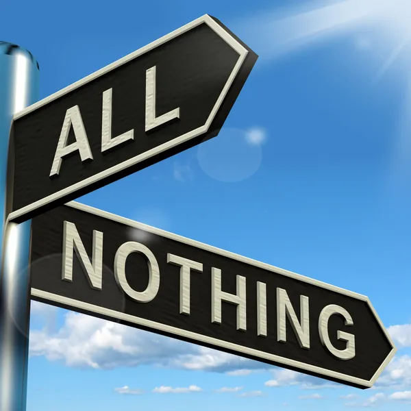 All Or Nothing Signpost Meaning Full Entire Or Zero — Stock Photo, Image