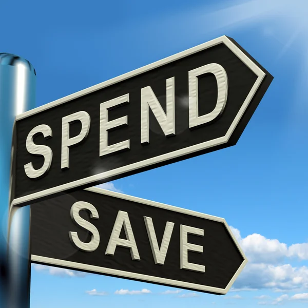 Dépensez ou économisez le panneau indiquant des finances et des revenus budgétaires — Photo