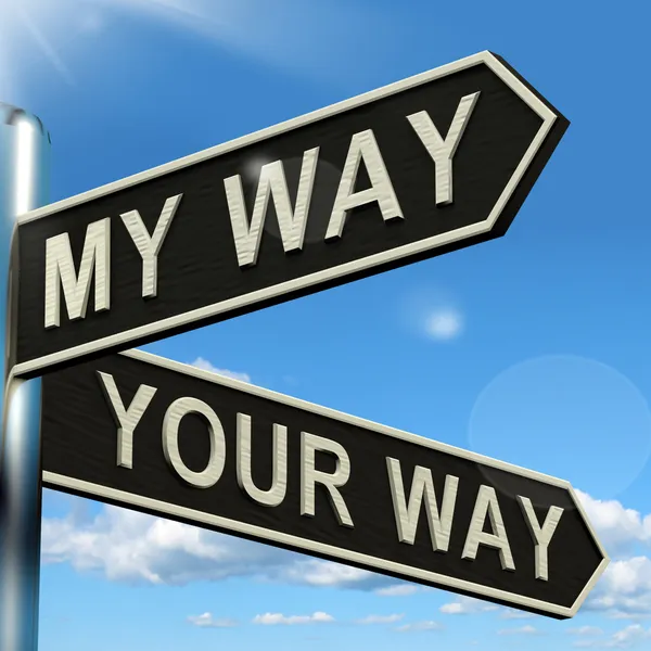My Or Your Way Signpost Showing Conflict or Disagreement — стоковое фото