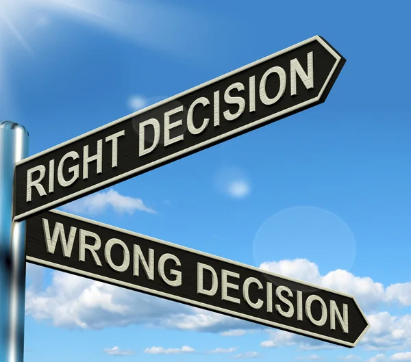 Rätt eller fel beslut skylten visar förvirring resultat och c — Stockfoto