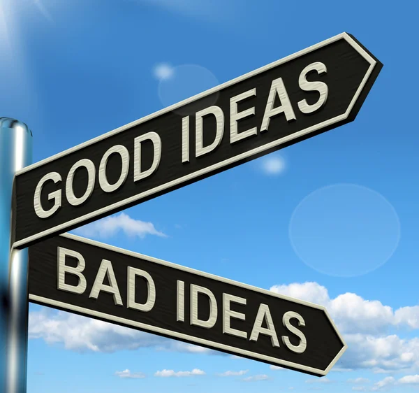 Goede of slechte ideeën wegwijzer tonen brainstormen te oordelen of choo — Stockfoto