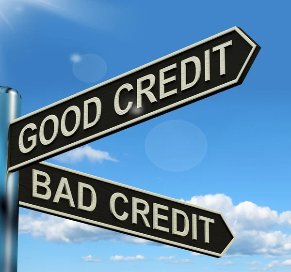 Bra bad kredit skylten visar kundens finansiella betyg — Stockfoto