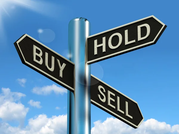 Buy hold and sell Wegweiser für Aktienstrategie — Stockfoto
