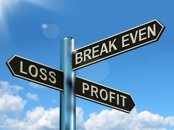 Ztráta zisku nebo break i rozcestník ukazující výnosy z investic — Stock fotografie