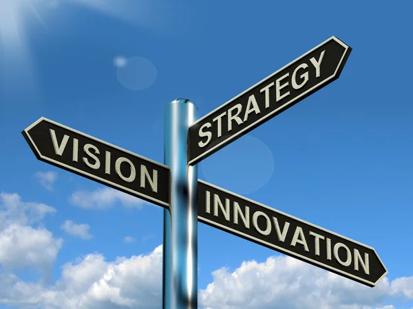 Vision Strategy Innovation Signpost Showing Business Leadership — Stock Photo, Image