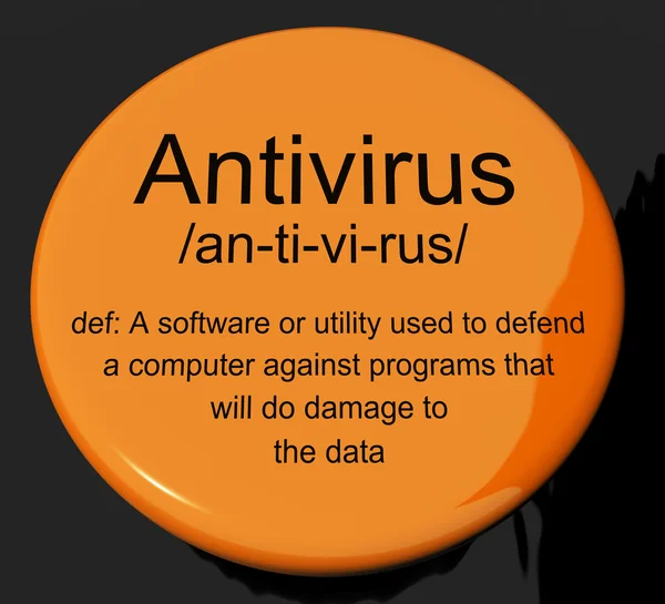 Bilgisayar sistem güvenliği gösterilen antivirüs tanım düğmesi — Stok fotoğraf