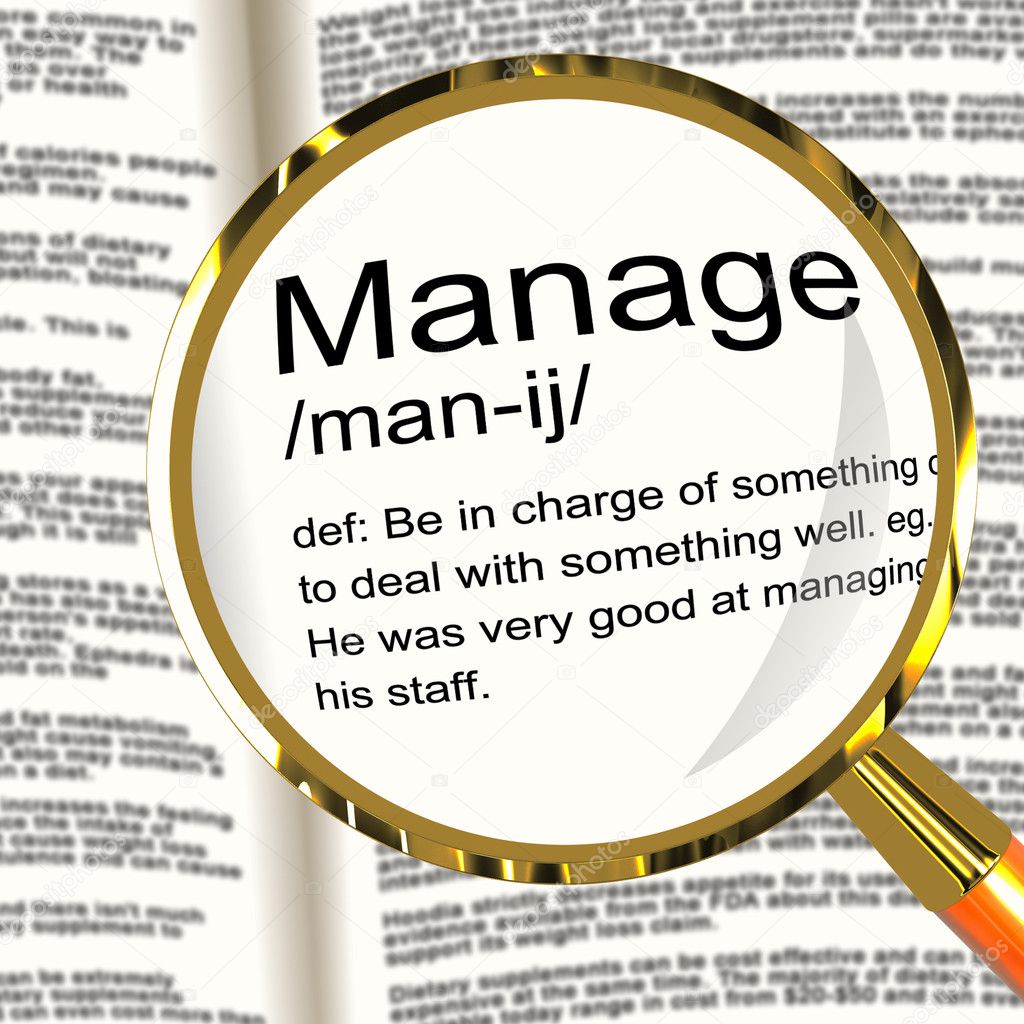 Manage Definition Magnifier Showing Leadership Management And Su