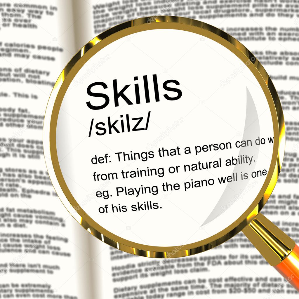 Skills Definition Magnifier Showing Aptitude Ability And Compete