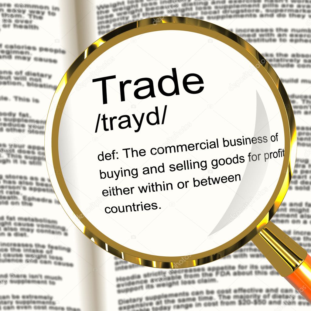Trade Definition Magnifier Showing Import And Export Of Goods