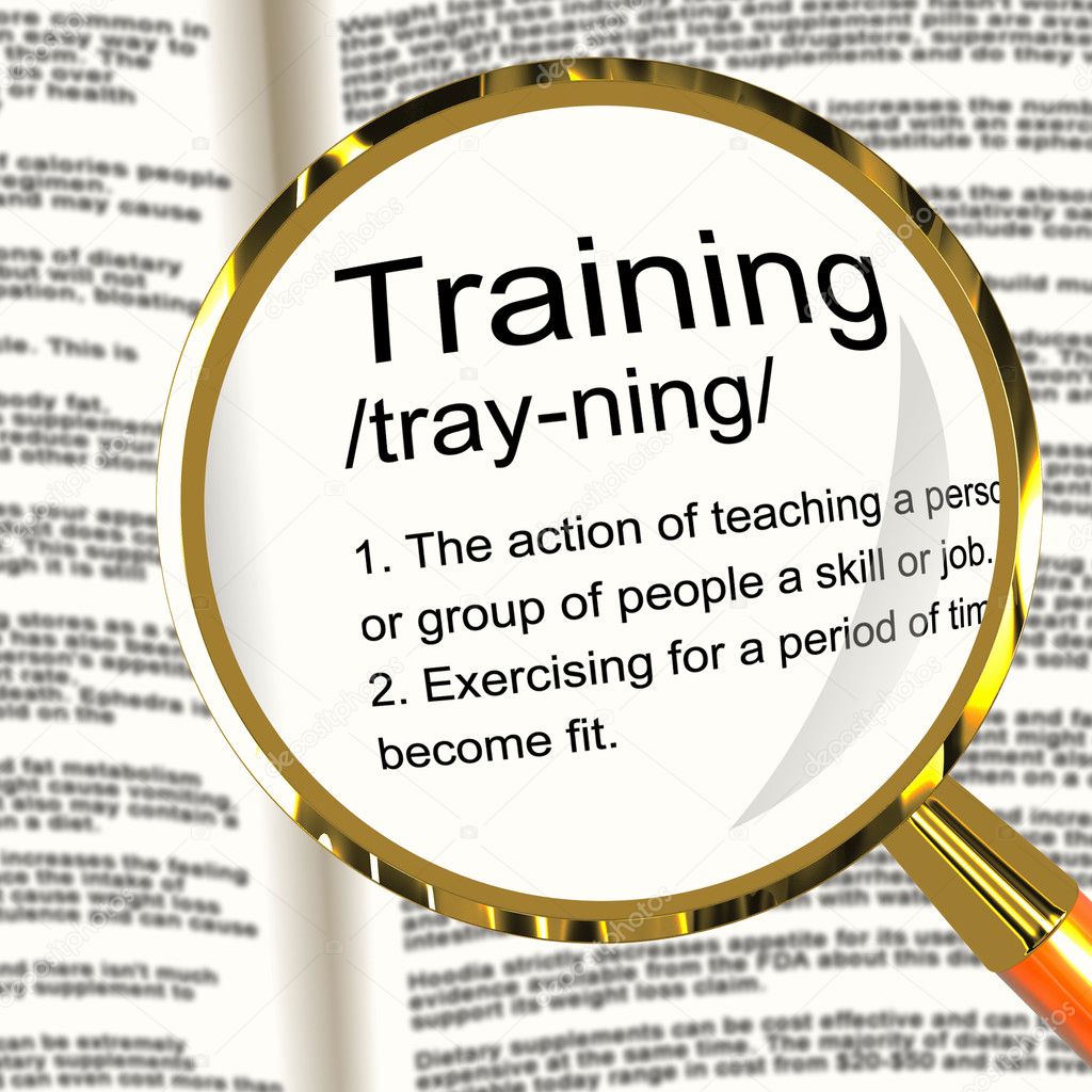 Training Definition Magnifier Showing Education Instruction Or C