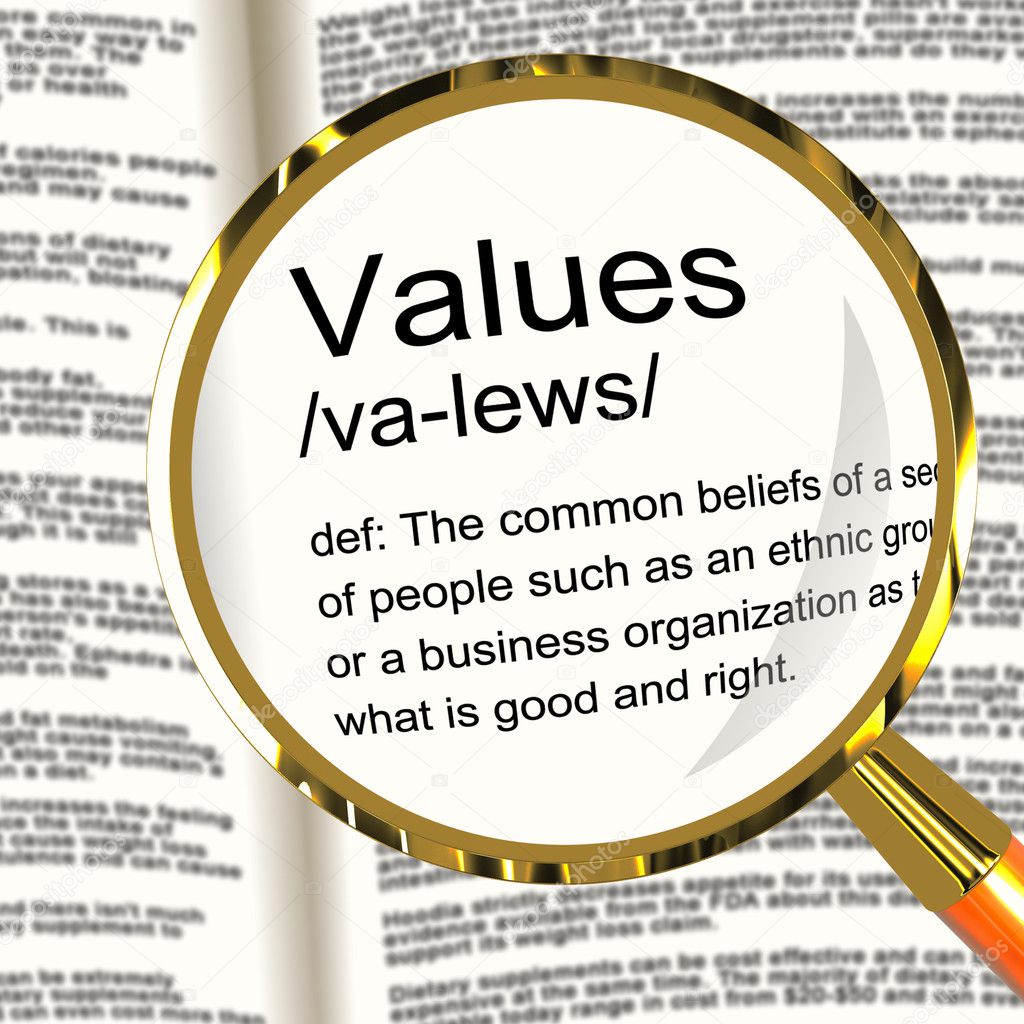 Values Definition Magnifier Showing Principles Virtue And Morali