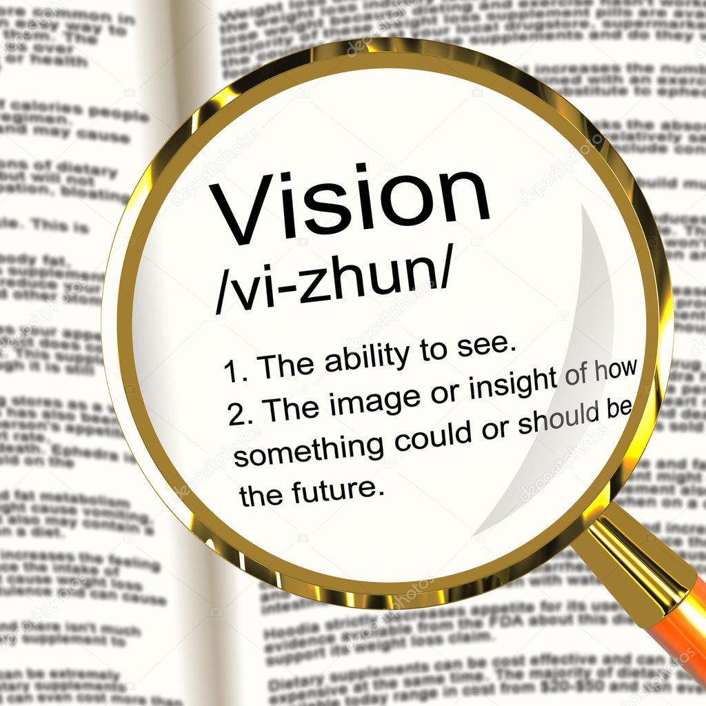 Vision Definition Magnifier Showing Eyesight Or Future Goals