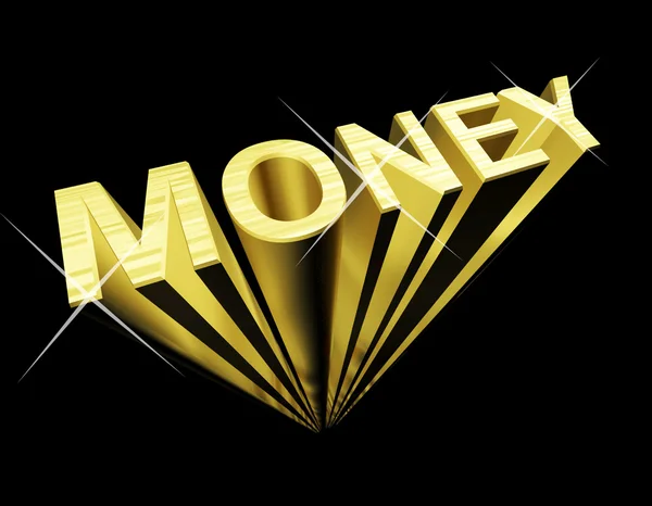 Texto de dinheiro em ouro e 3d como símbolo para riqueza e finanças — Fotografia de Stock