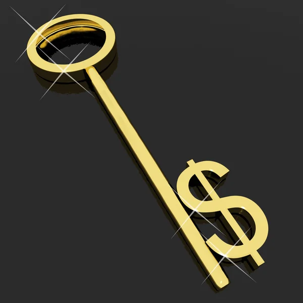 Ключ с табличкой доллара в качестве символа денег или инвестиций — стоковое фото