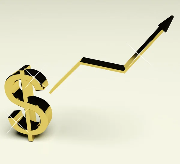 Signo de dólar y flecha hacia arriba como símbolo de ganancias o ganancias — Foto de Stock