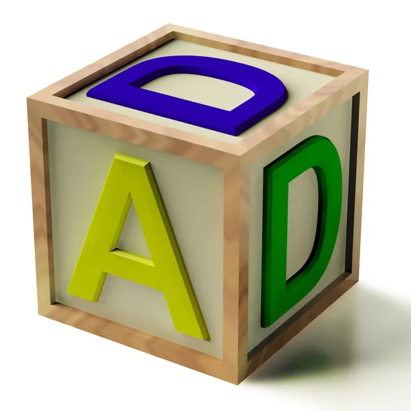 Bambini blocco ortografia papà come simbolo di paternità e genitorialità — Foto Stock