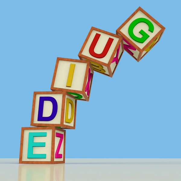 Blocks Spelling Guide Falling Over As Symbol for Education Or Tr — Stock Photo, Image