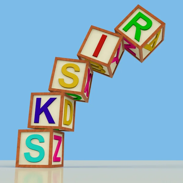 Blocks Spelling Risks Falling Over As Symbol for Danger Or Chanc — Stock Photo, Image