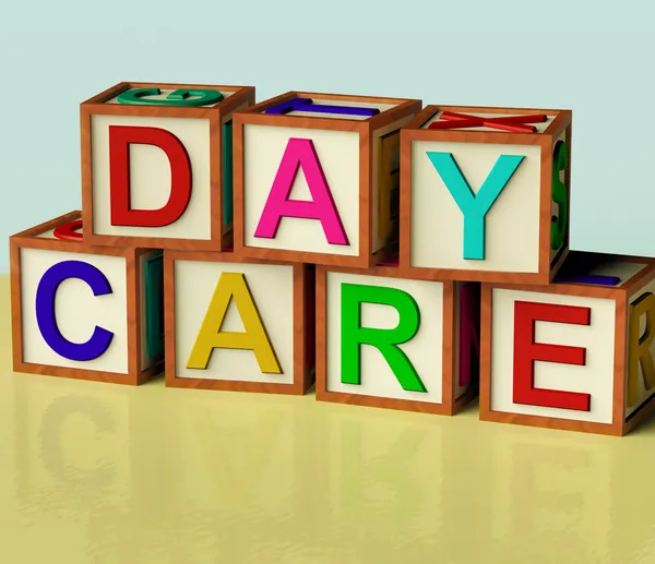 Kids Blocks Spelling Day Care As Symbol for Preschool and Kinder — Stock Photo, Image