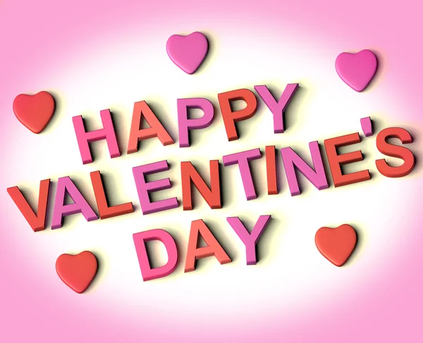 Buchstaben, die einen fröhlichen Valentinstag mit Herzen als Symbol für — Stockfoto