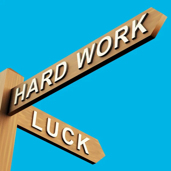 Trabajo duro o direcciones de la suerte en una señal —  Fotos de Stock