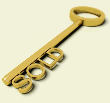 Key With Sold Text As Symbol For Buying A House clipart