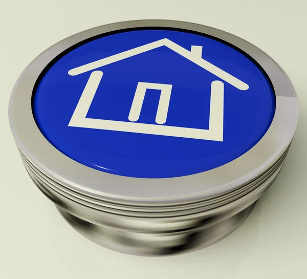 Botón metálico del icono de la casa o del hogar para los bienes raíces — Foto de Stock
