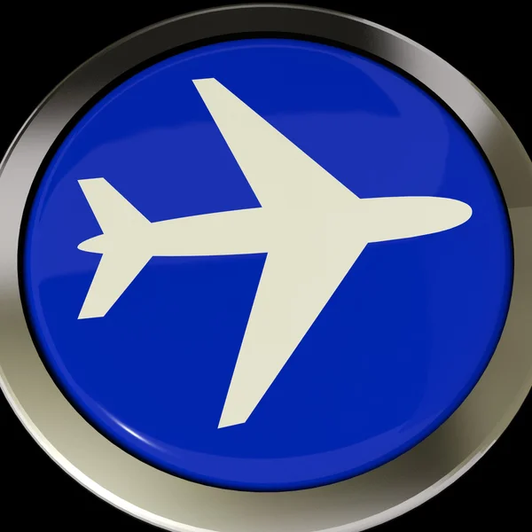 Airplane Icon Or Button Expressing Travel Or Airport — Stock Photo, Image