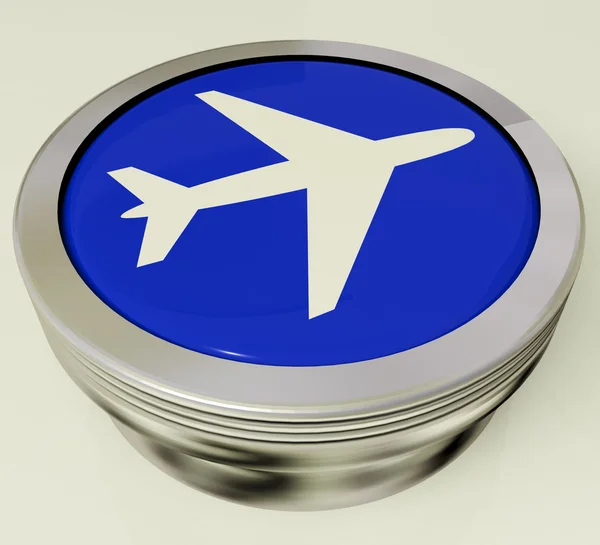 Icona dell'aereo o bottone metallico che esprime il viaggio o l'aeroporto — Foto Stock