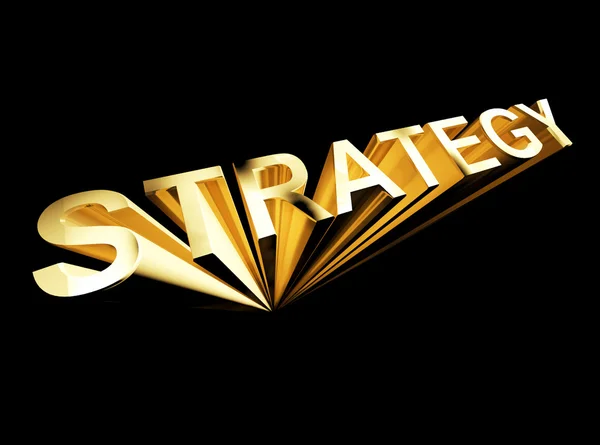 Texto de la estrategia en oro y 3d como símbolo para la planificación y la mejora —  Fotos de Stock