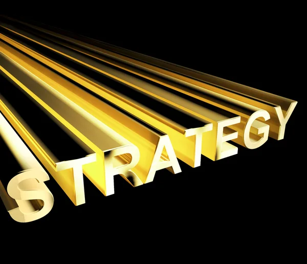 Texto de la estrategia en amarillo y 3d como símbolo para la planificación y la mejora —  Fotos de Stock