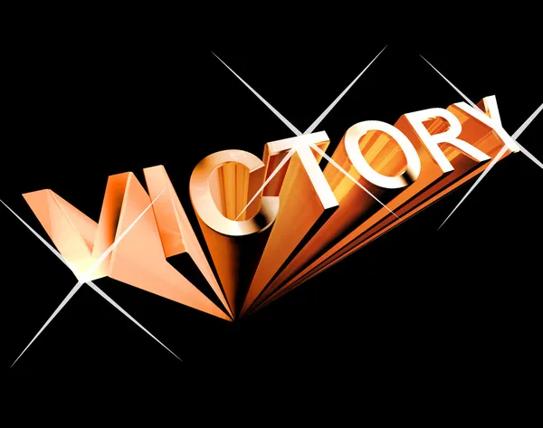 Siegestext in orange und 3D als Symbol für Sieg und Erfolg — Stockfoto