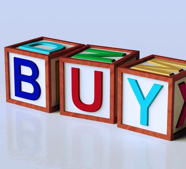 Blocks Spelling Buy As Symbol for Commerce And Purchasing — Stock Photo, Image