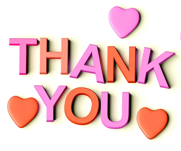 Brieven spelling dank u met harten als symbool voor dankbaarheid een — Stockfoto