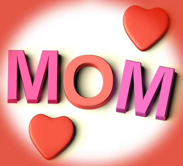 Letters Spelling Mom With Hearts As Symbol for Celebration And B — Stock Photo, Image