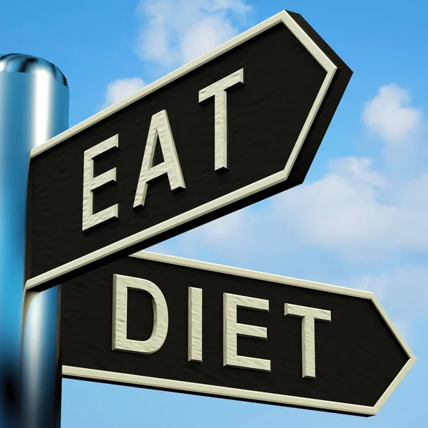 Jíst nebo dietní pokyny na rozcestník — Stock fotografie