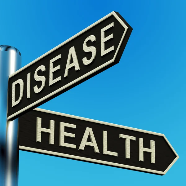 Instruções da doença ou da saúde em um Signpost — Fotografia de Stock