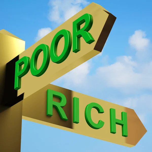 Arme of rijke richtingen op een wegwijzer — Stockfoto
