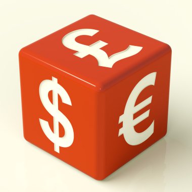 Dollar Pound And Euro Signs On Dice clipart