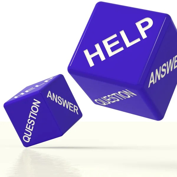 Kérdésre választ és a segítséget kocka, mint szimbólum a támogatás — Stock Fotó