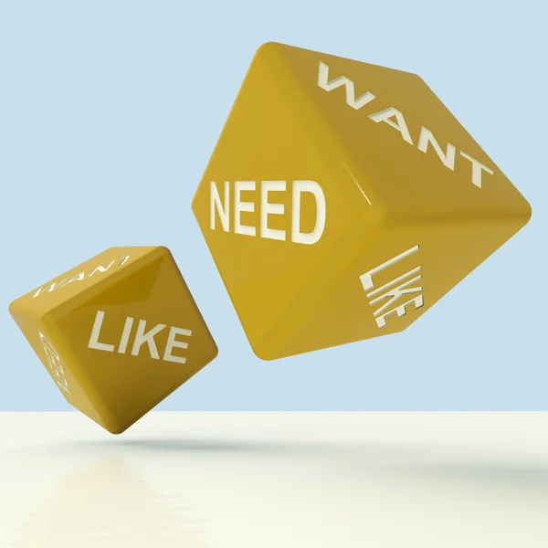 stock image Need Want Like Dice Showing Materialism And Desire