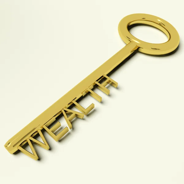 Riqueza chave representando riquezas e prosperidade — Fotografia de Stock