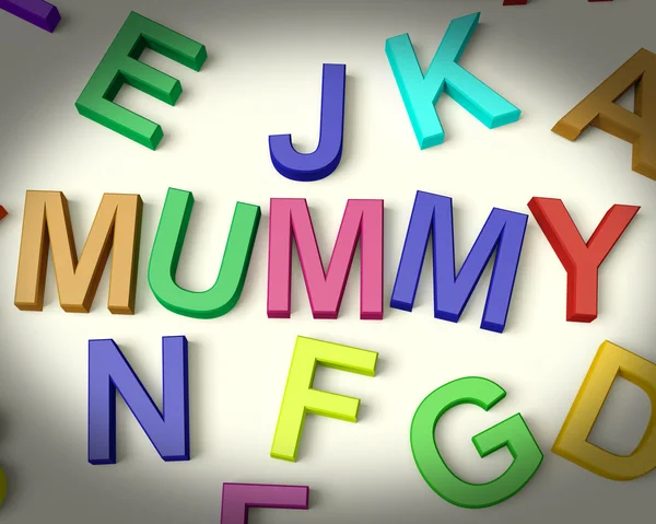 Mumia napisane literami dzieci z tworzyw sztucznych — Zdjęcie stockowe