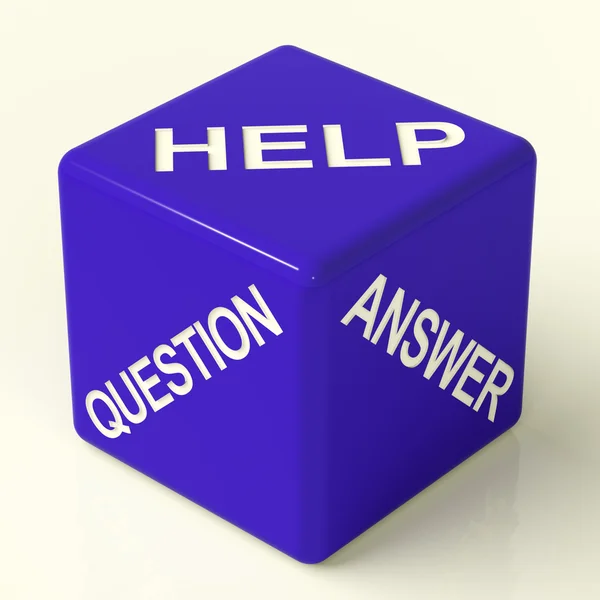Frage beantworten und Hilfe würfeln als Symbol für Information — Stockfoto