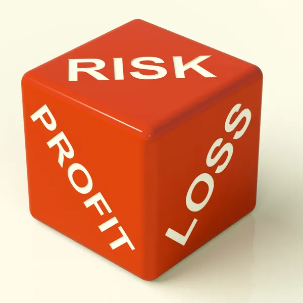 Zisku ztráty a rizika kostky zobrazeno tržní nejistotu — Stock fotografie