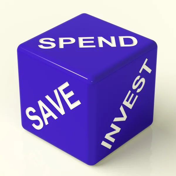 stock image Save Spend Invest Dice Showing Financial Choices