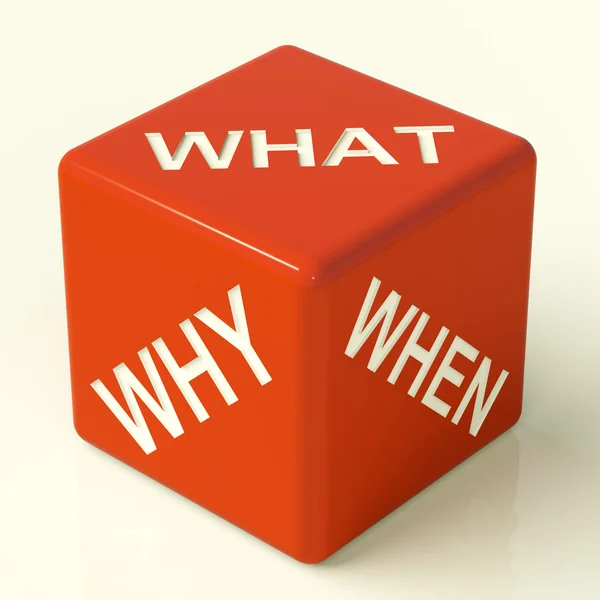 Mi miért Mikor kocka képviselő kérdéseket és a döntések — Stock Fotó